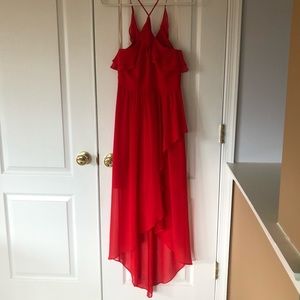 Bcbg red maxi dress has halter neck with keyhole